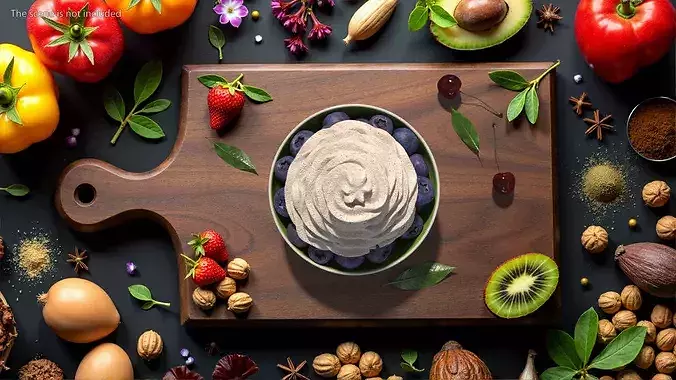 Blueberries in Bowl with Whipped Cream 3D model 4