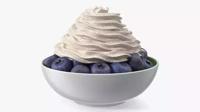 Blueberries in Bowl with Whipped Cream 3D model 7