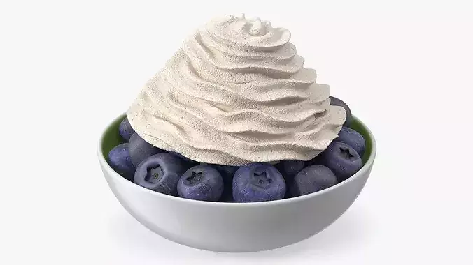 Blueberries in Bowl with Whipped Cream 3D model