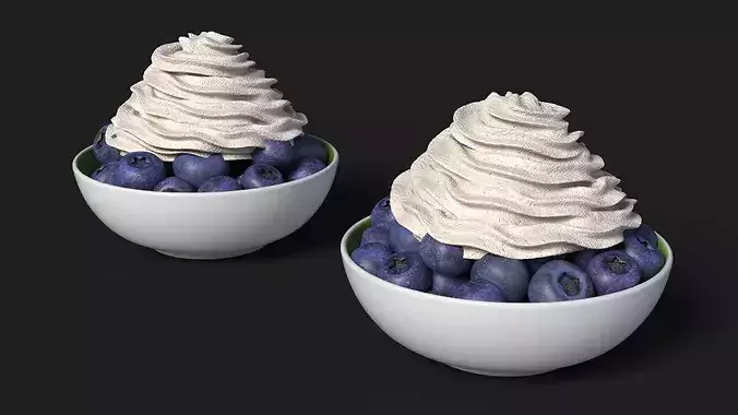 Blueberries in Bowl with Whipped Cream 3D model 5