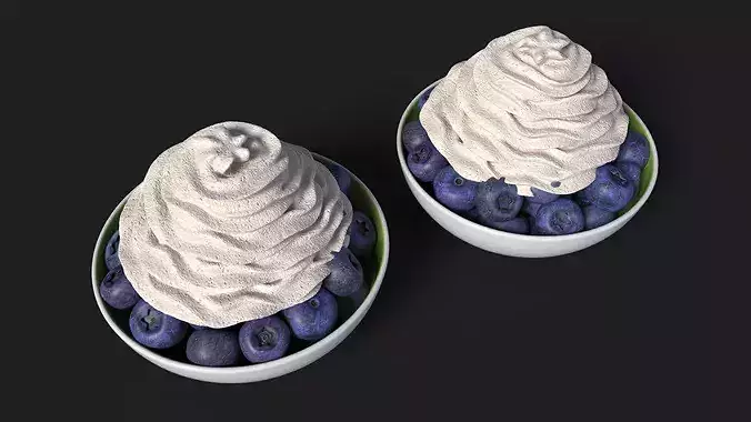 Blueberries in Bowl with Whipped Cream 3D model 6