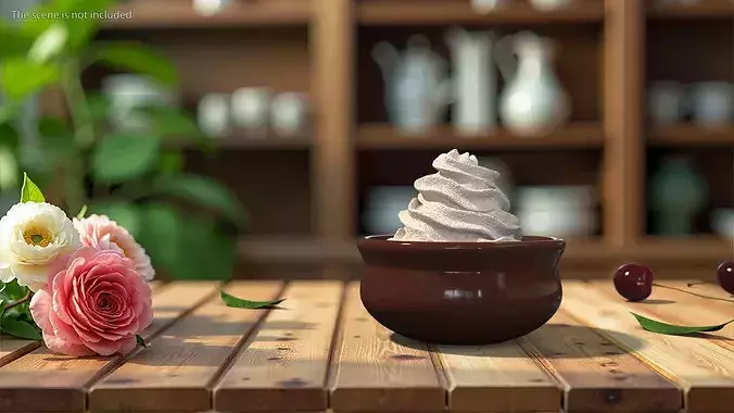 Vanilla Whipped Cream in Bowl 3D model 3