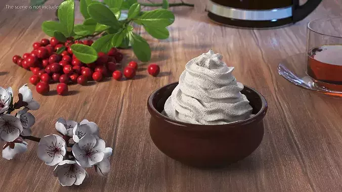 Vanilla Whipped Cream in Bowl 3D model 2