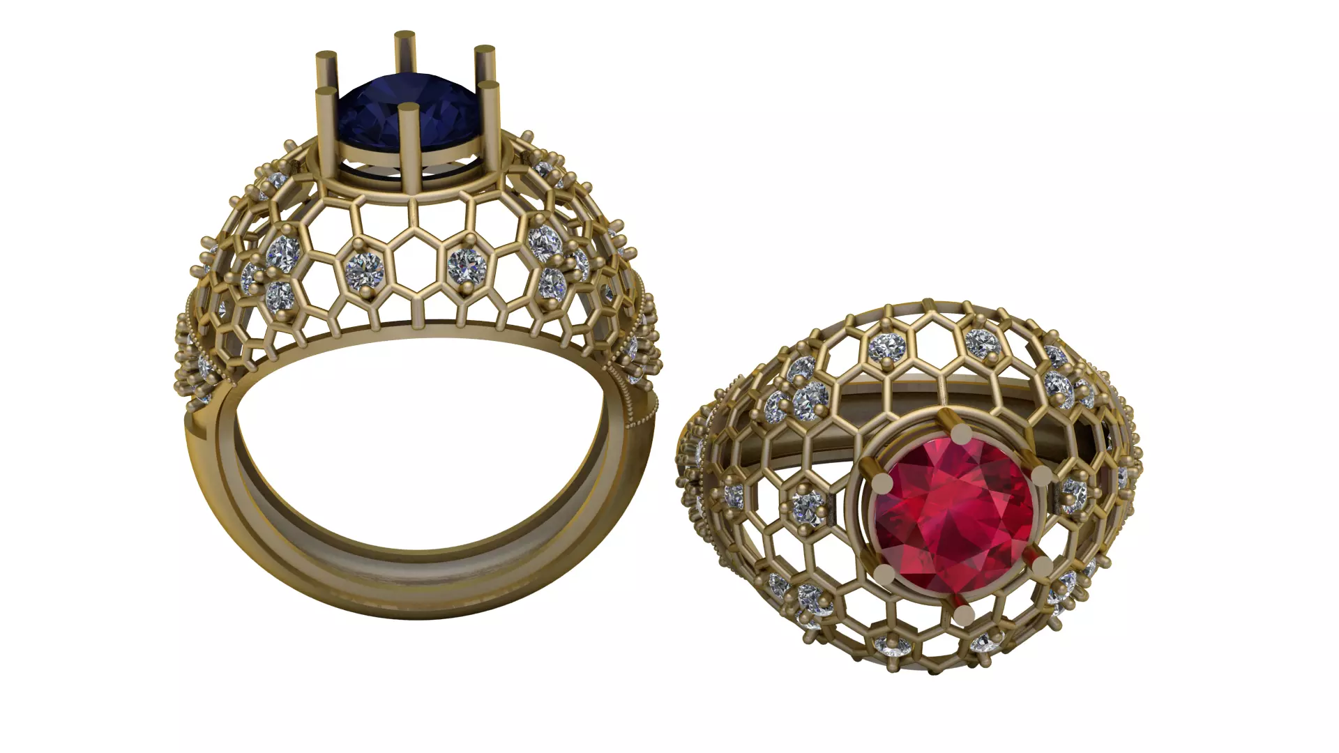 Ruby Honeycomb Gold Ring 3D print model