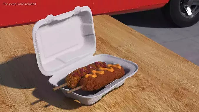 Corn Dog in Food Container 3D model 5