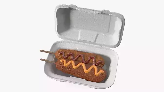 Corn Dog in Food Container 3D model 2