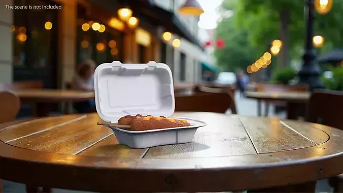 Corn Dog in Food Container 3D model 3