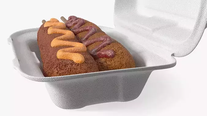 Corn Dog in Food Container 3D model 7