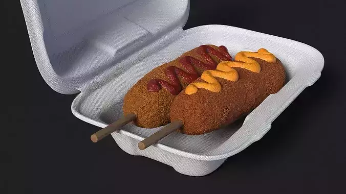 Corn Dog in Food Container 3D model 6