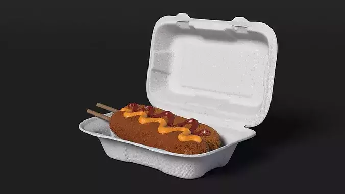 Corn Dog in Food Container 3D model