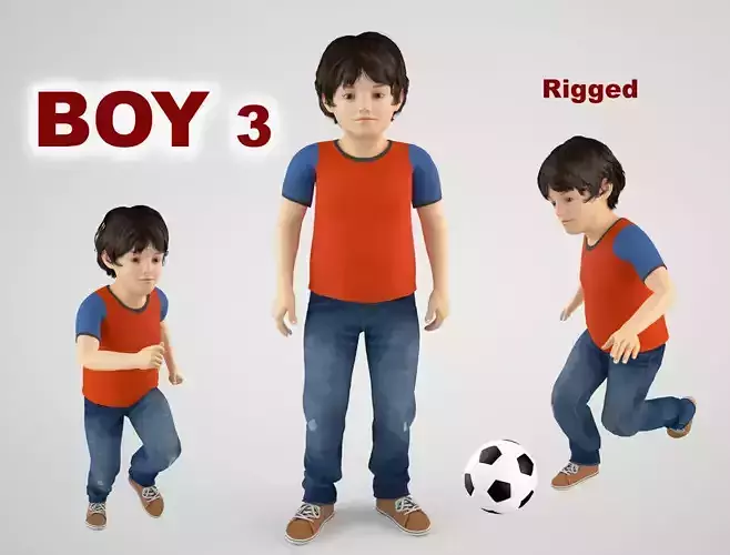 Boy 3 in jeans and shirt 3D model