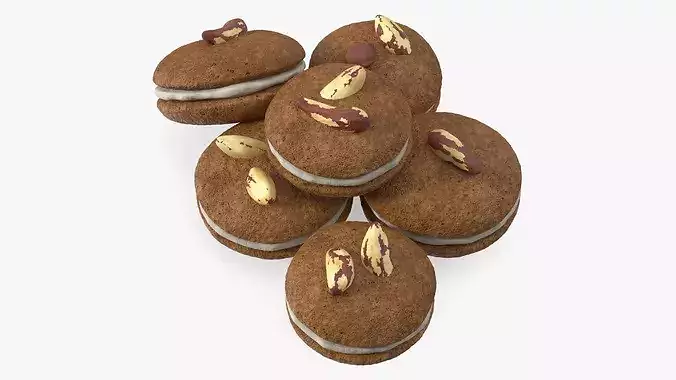 Sandwich Cookie with Brazil Nuts 3D model 2