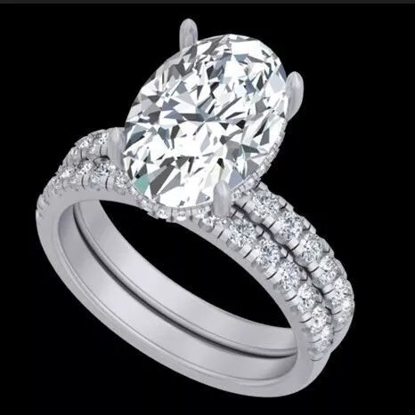 Oval Cut Hidden Halo Bridal Ring Set 3D print model