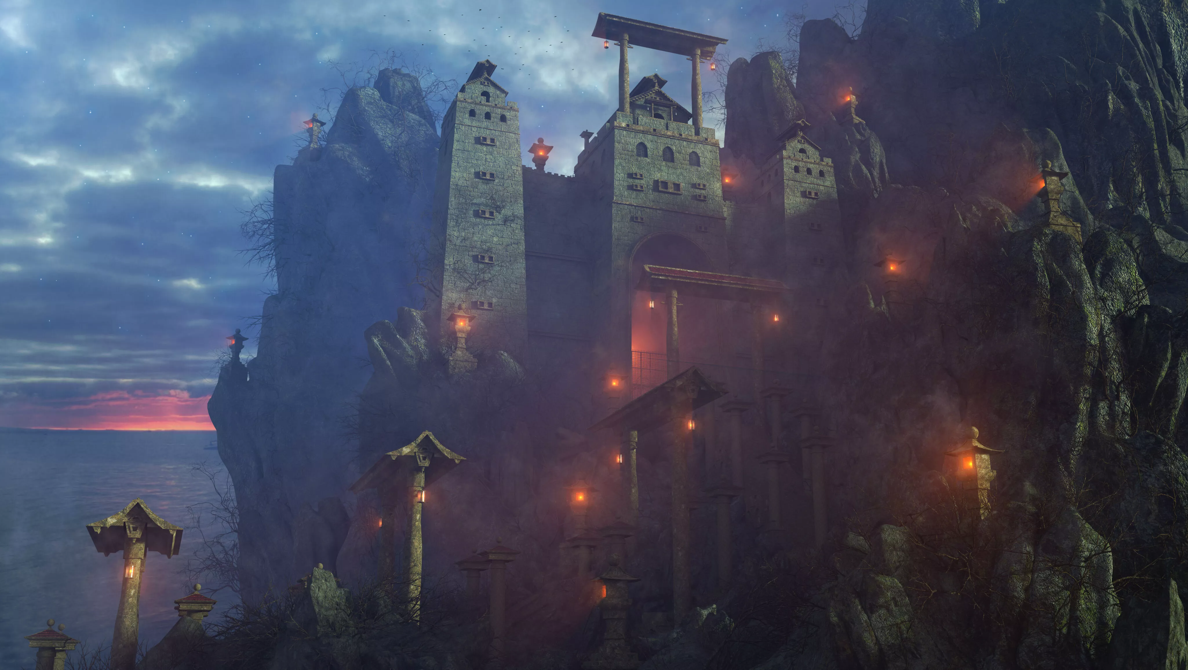 Asian Mountain Castle Environment 3D model