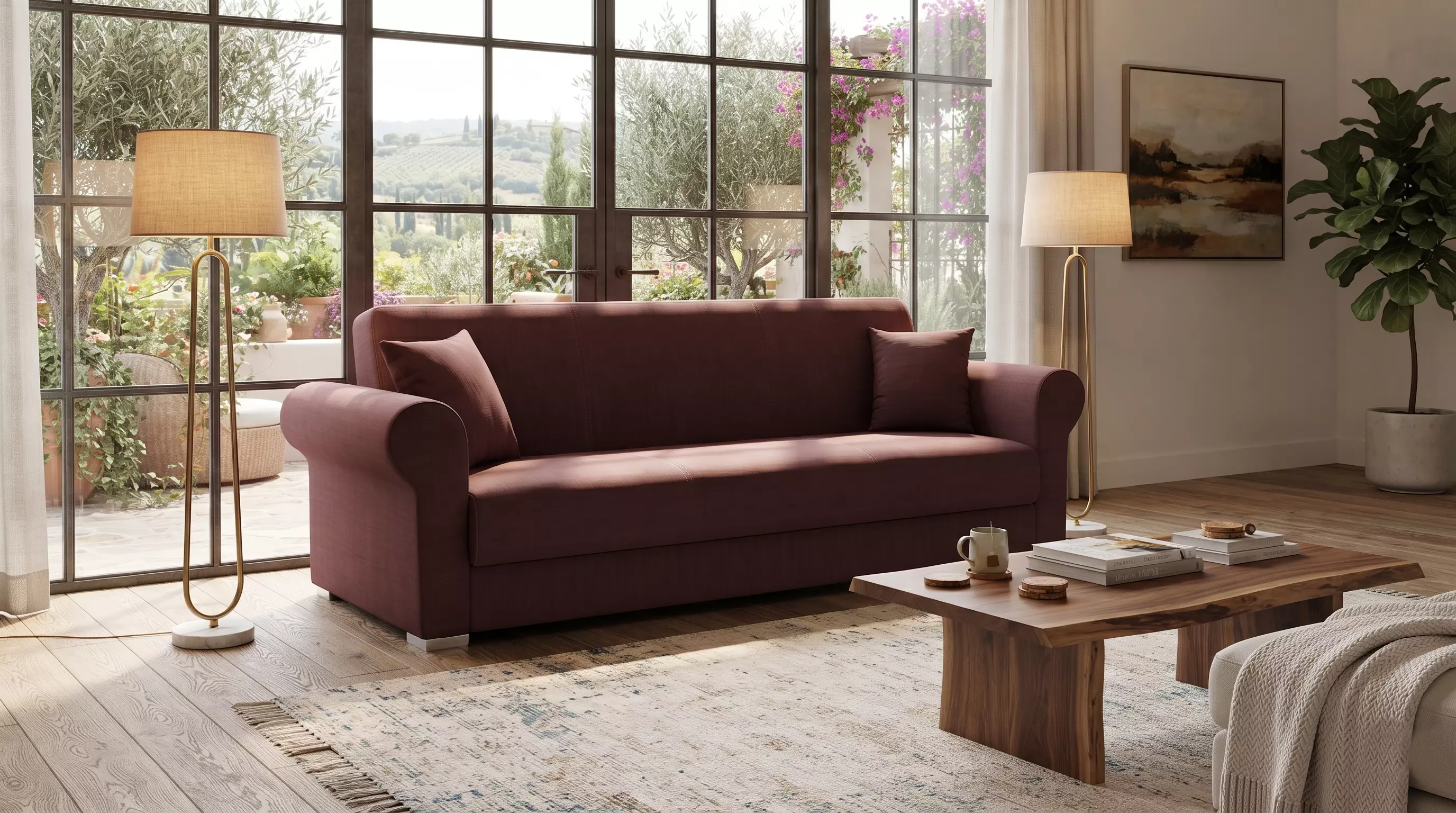 Modern Fabric Sofa Couch with Rolled Arms 3D model