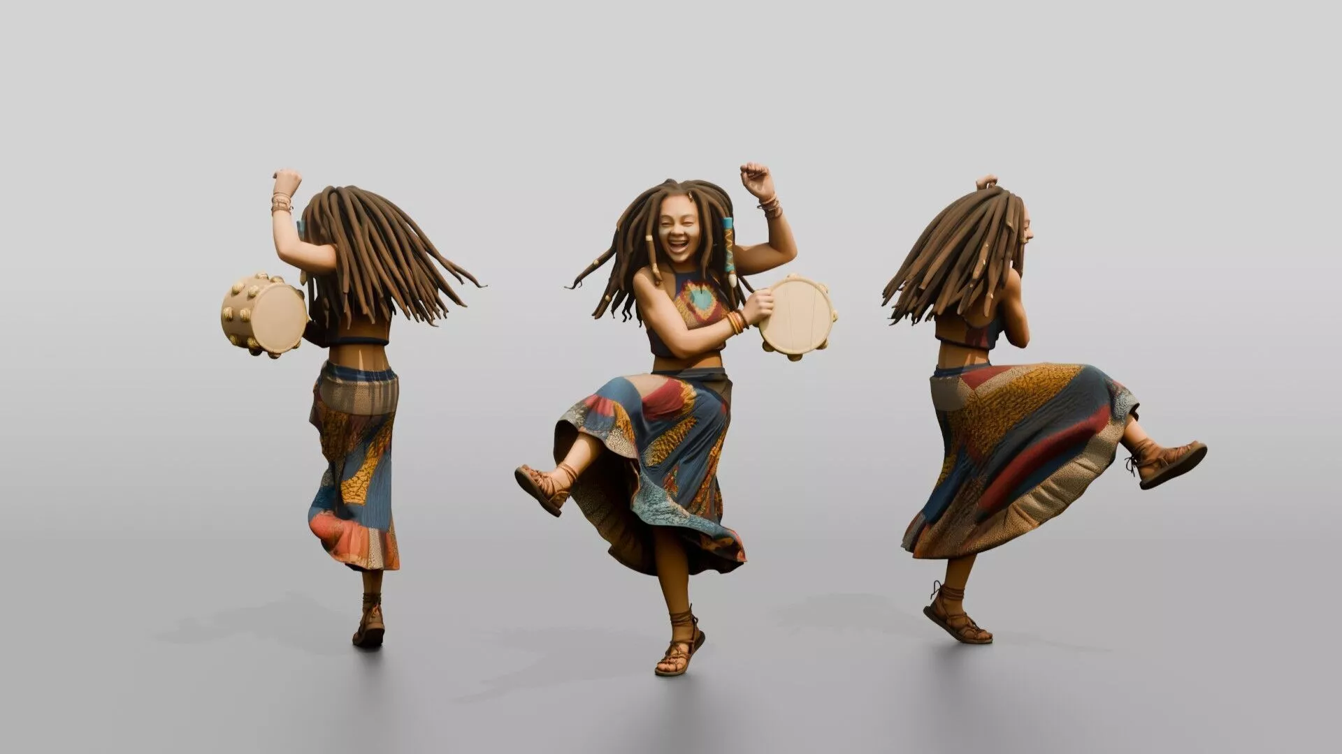 Bohemian Dancer Playing a Tambourine 3D model