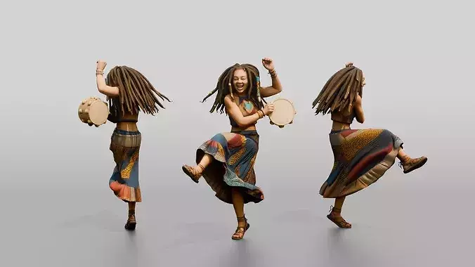 Bohemian Dancer Playing a Tambourine