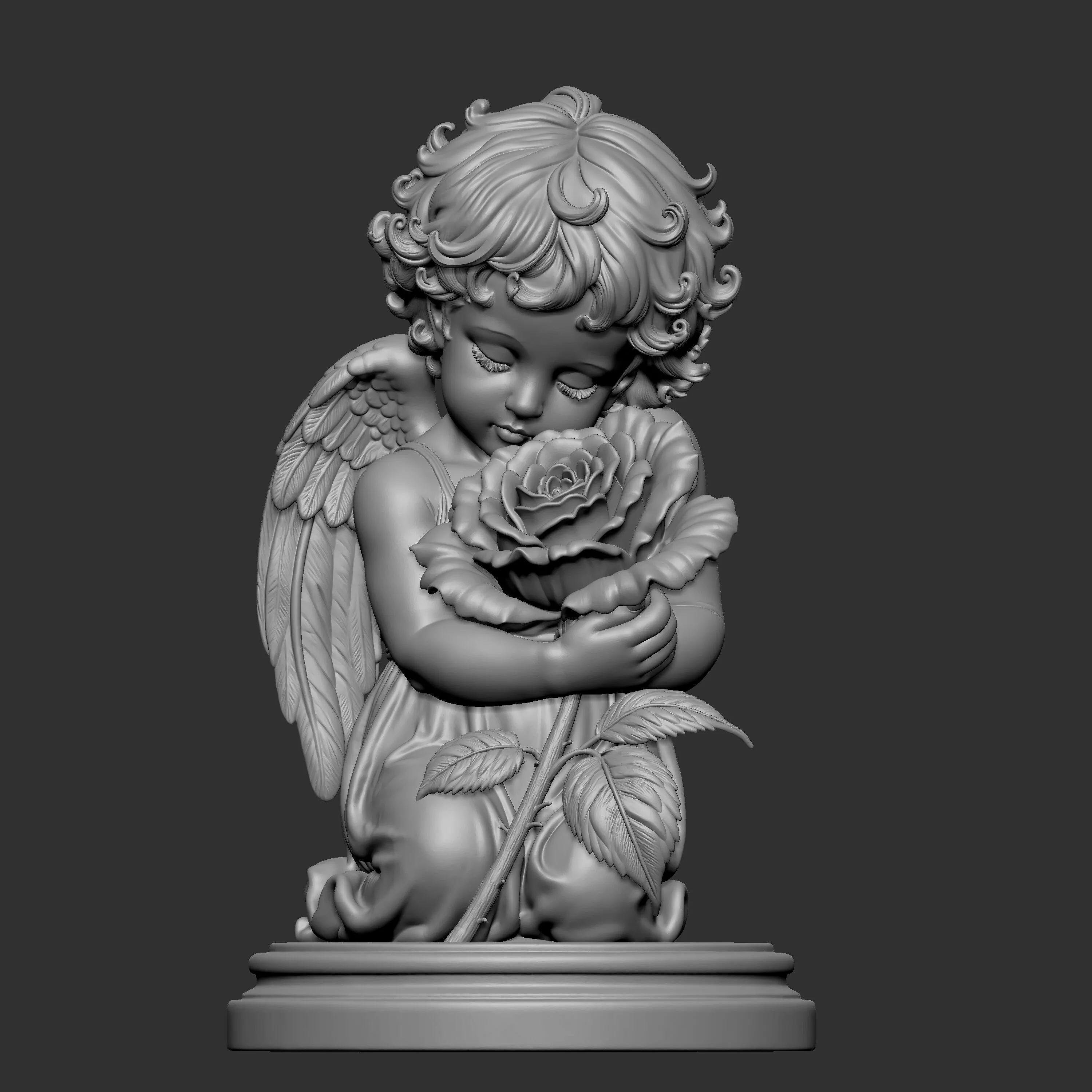 3D digital sculpture of a kneeling cherub angel 3D print model