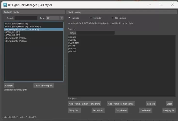Maya redshift Light Linking Manager Free 3D model