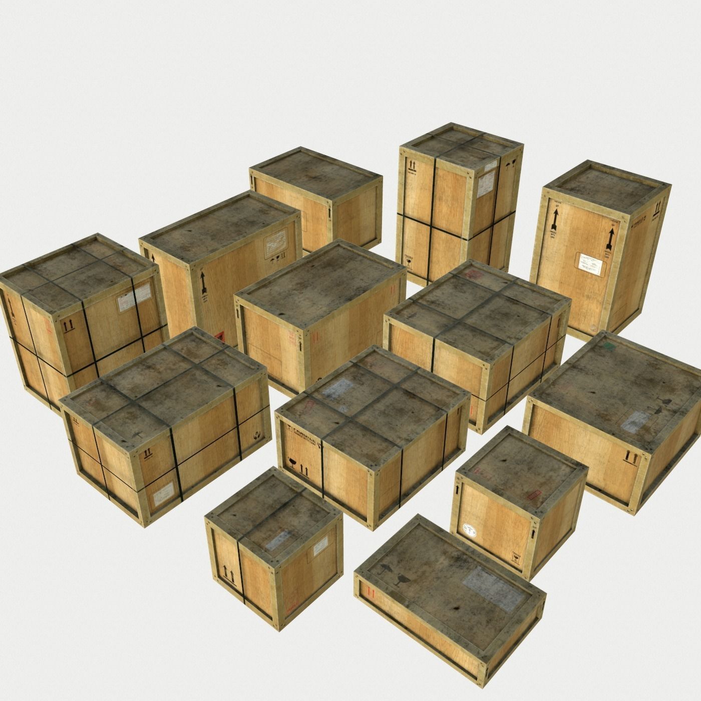 Dusty Wooden Cargo Crates Low-poly 3D model