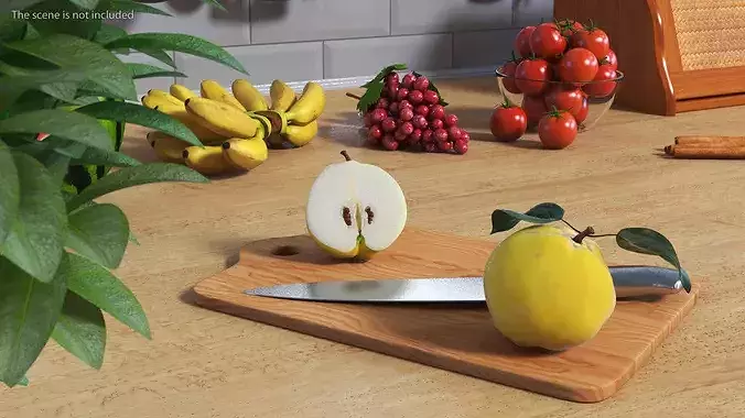 Chopping Board with Quince 3D model 3