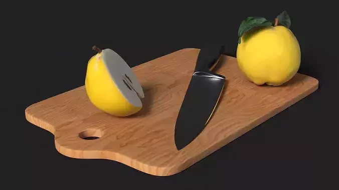 Chopping Board with Quince 3D model 6