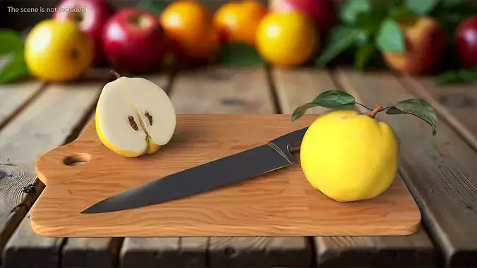 Chopping Board with Quince 3D model 2