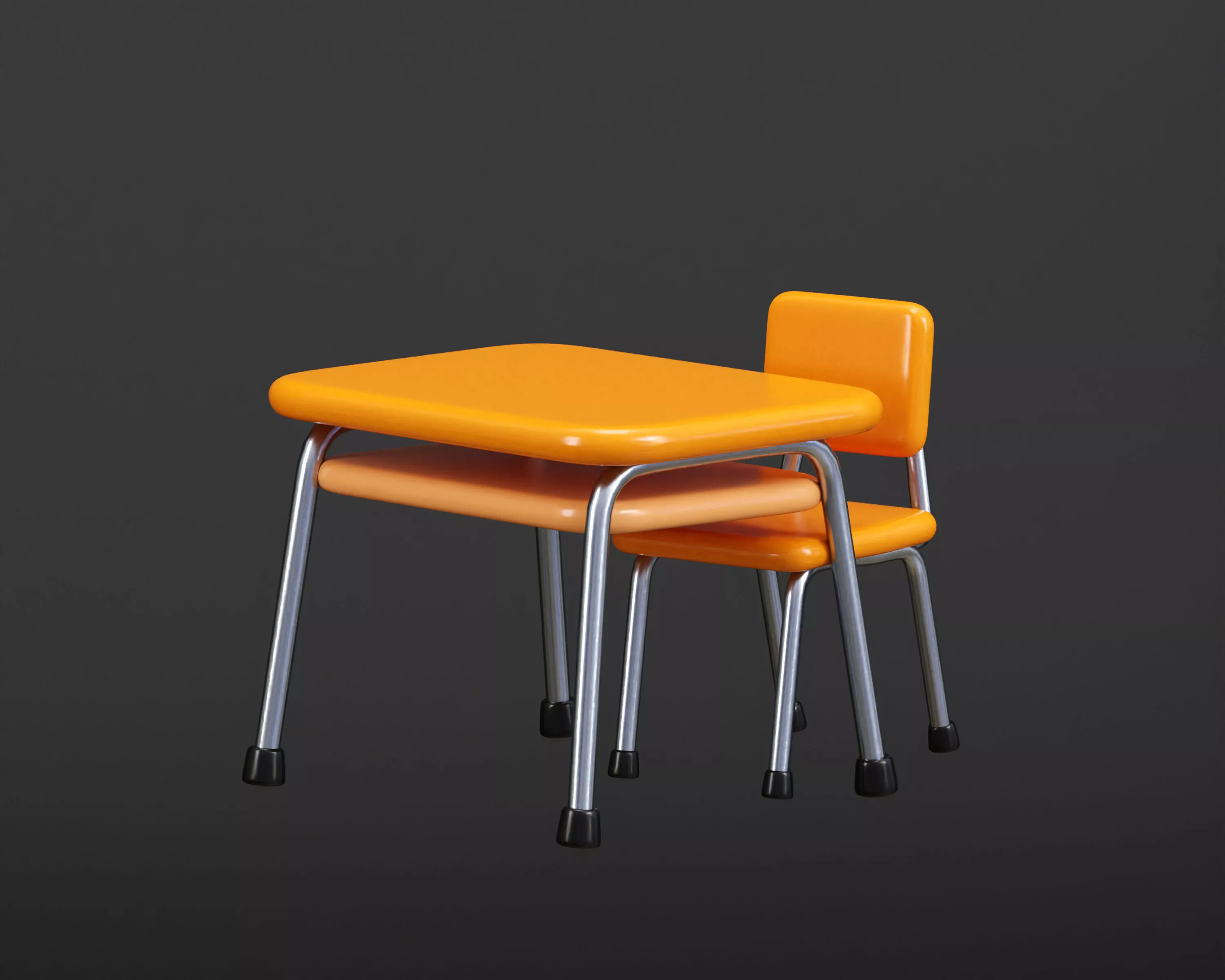 Cartoon School Desk and Chair Low-poly 3D model