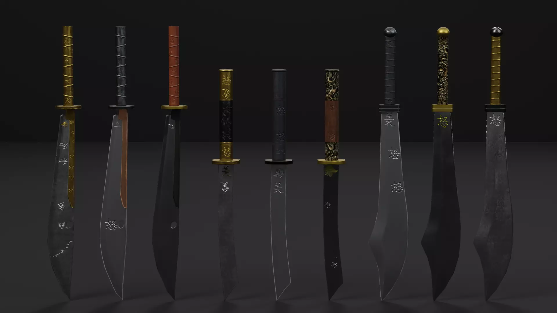 Chinese Martial Art Sword Collection - 3 Styles 9 Variant Pack Low-poly 3D model