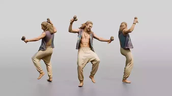 Shirtless Hippie Dancing with Maracas