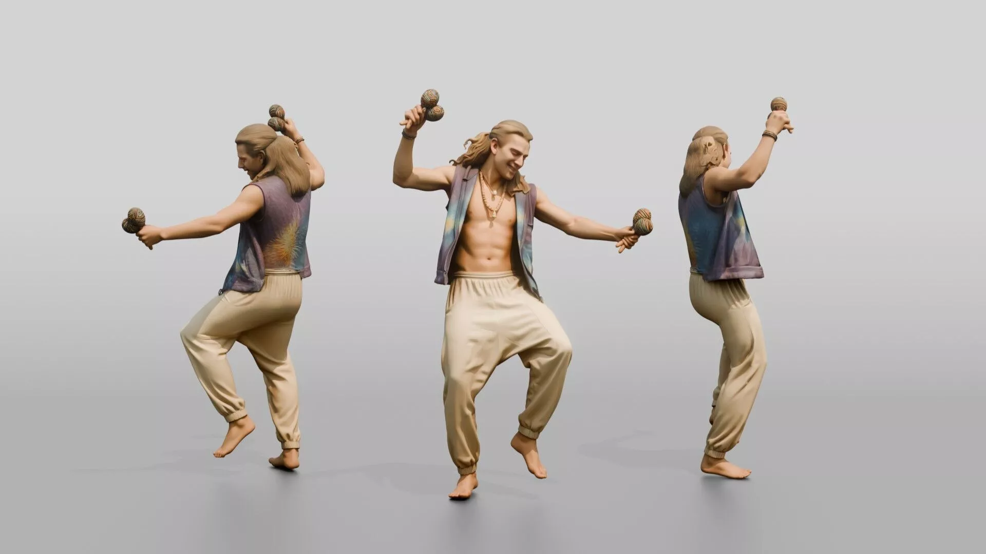 Shirtless Hippie Dancing with Maracas 3D model