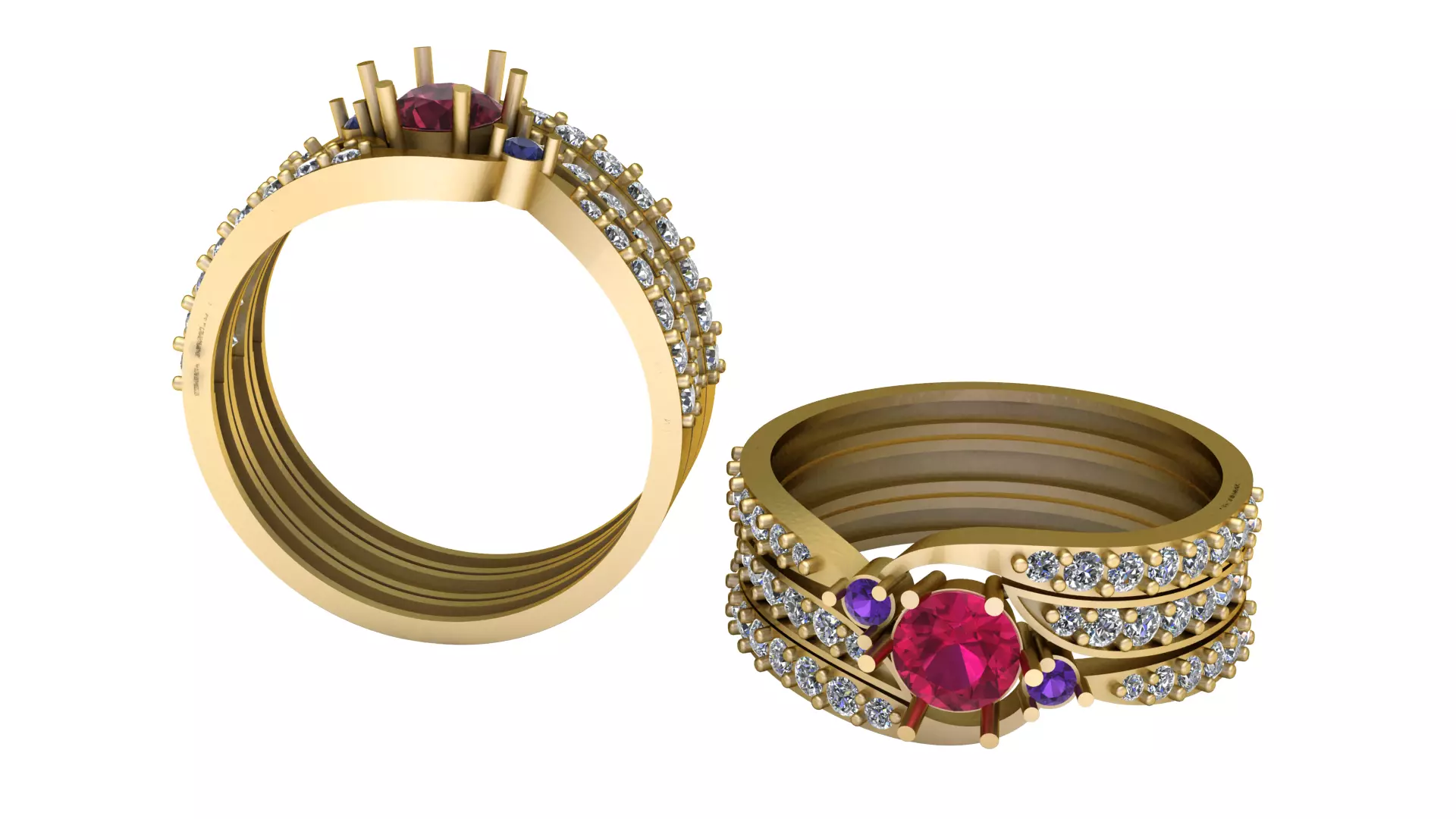 Ruby Multi-Band Gold Ring 3D print model