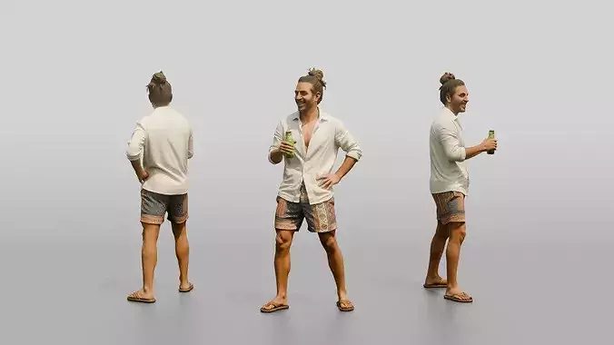Boho Man with a Beer in a Linen Shirt