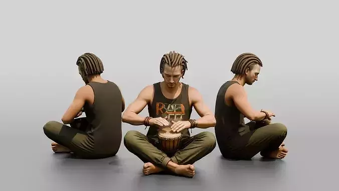 Hippie Man Playing a Djembe Drum