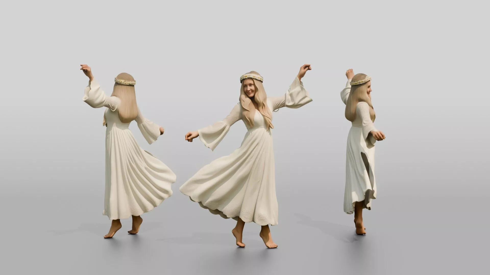 Boho Bride in a Flowing White Dress 3D model