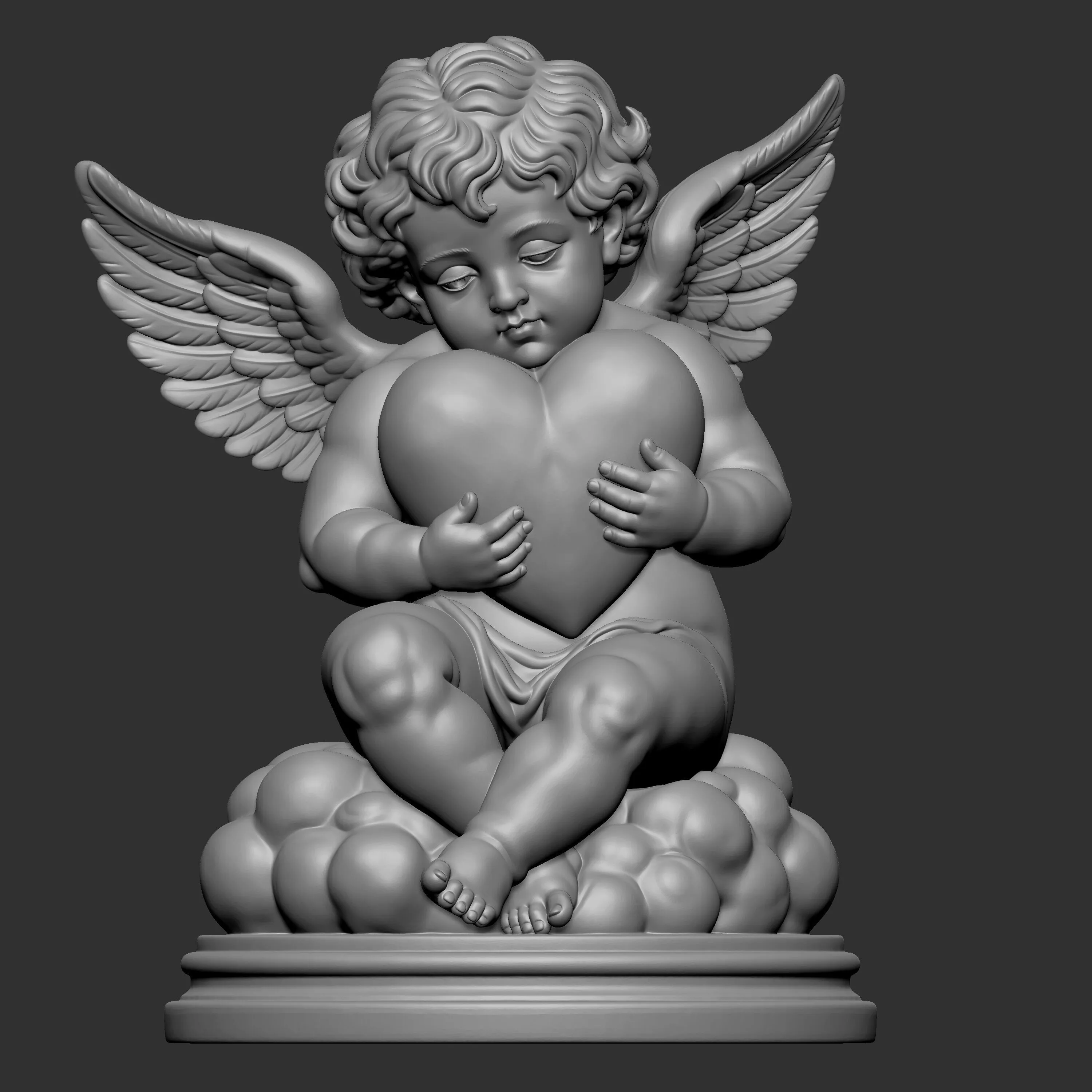 3D digital sculpture of a baby cherub angel sitting 3D print model