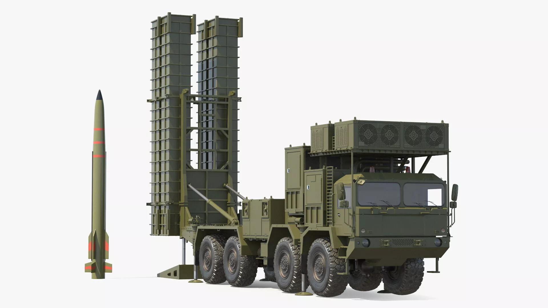 Self Propelled Air Defence Launcher and Antiaircraft Missile 3D model