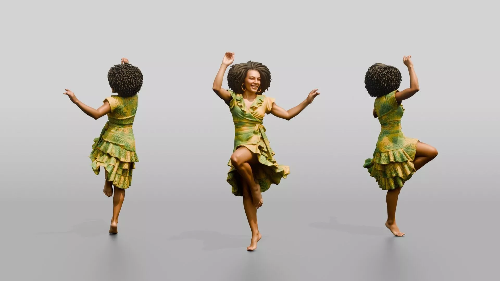 Woman Dancing in a Yellow Floral Dress 3D model