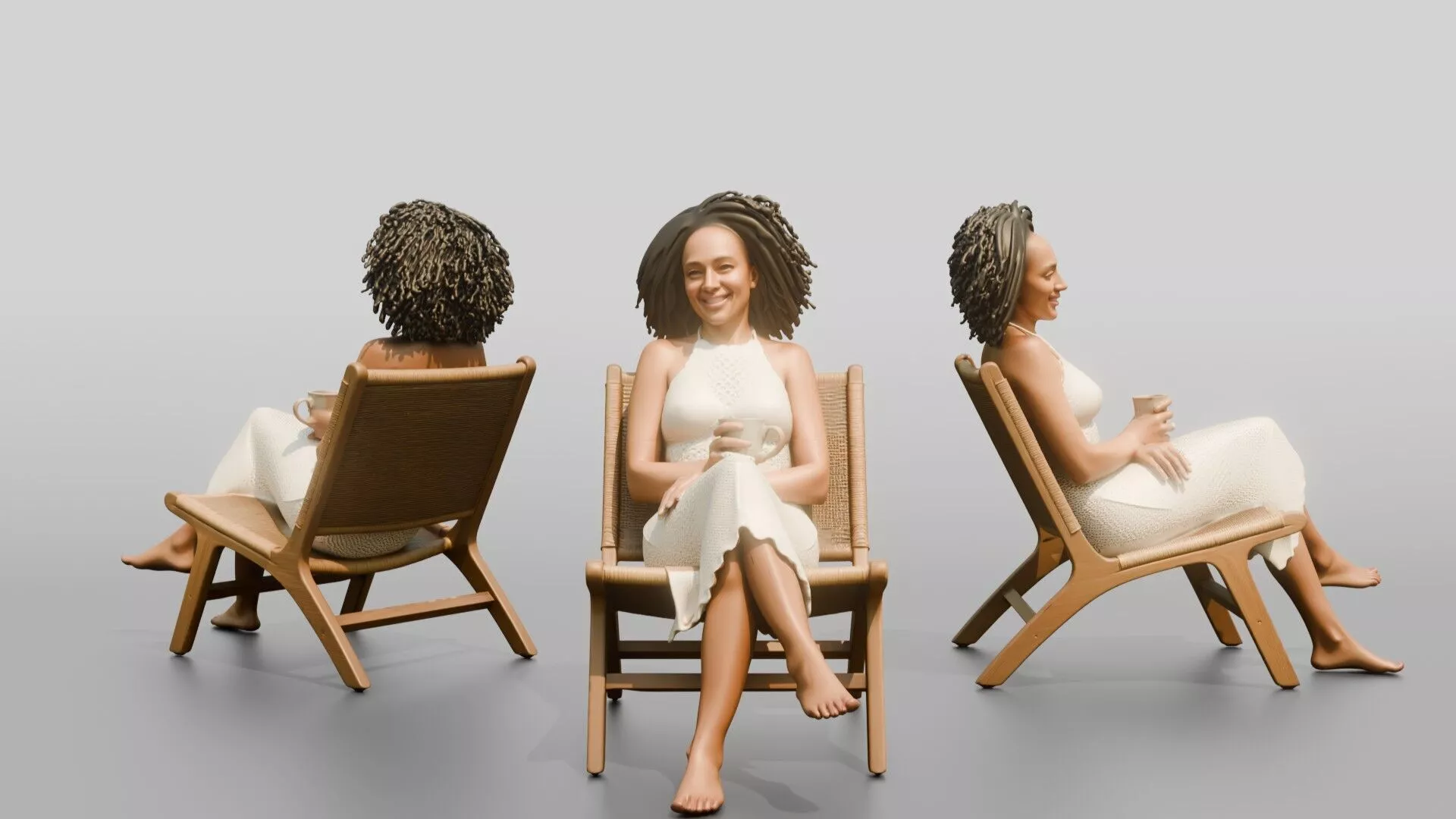 Woman Seated in a White Dress 3D model