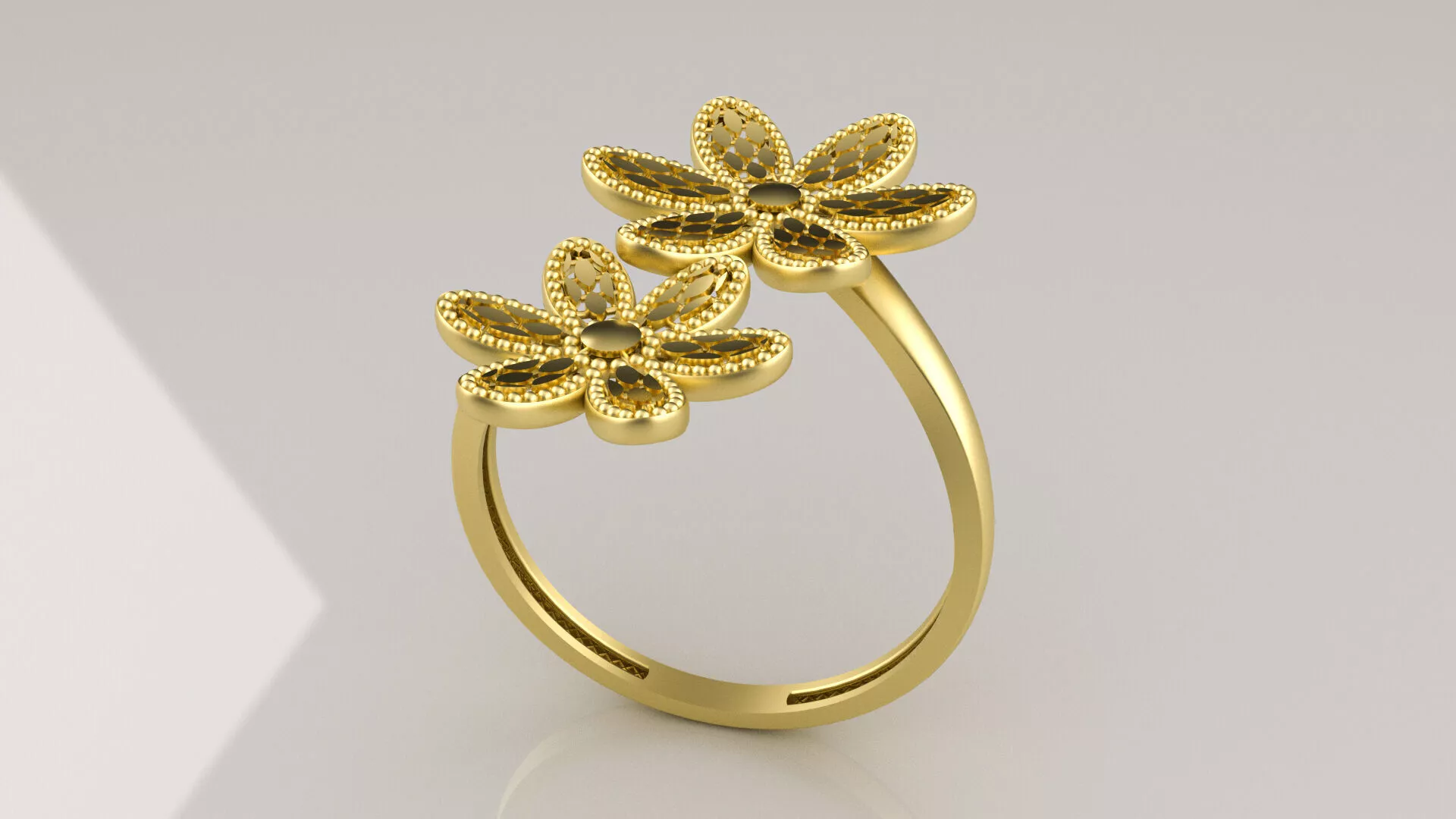 Double Flower Open Filigree Ring-3D printable jewelry 3D print model