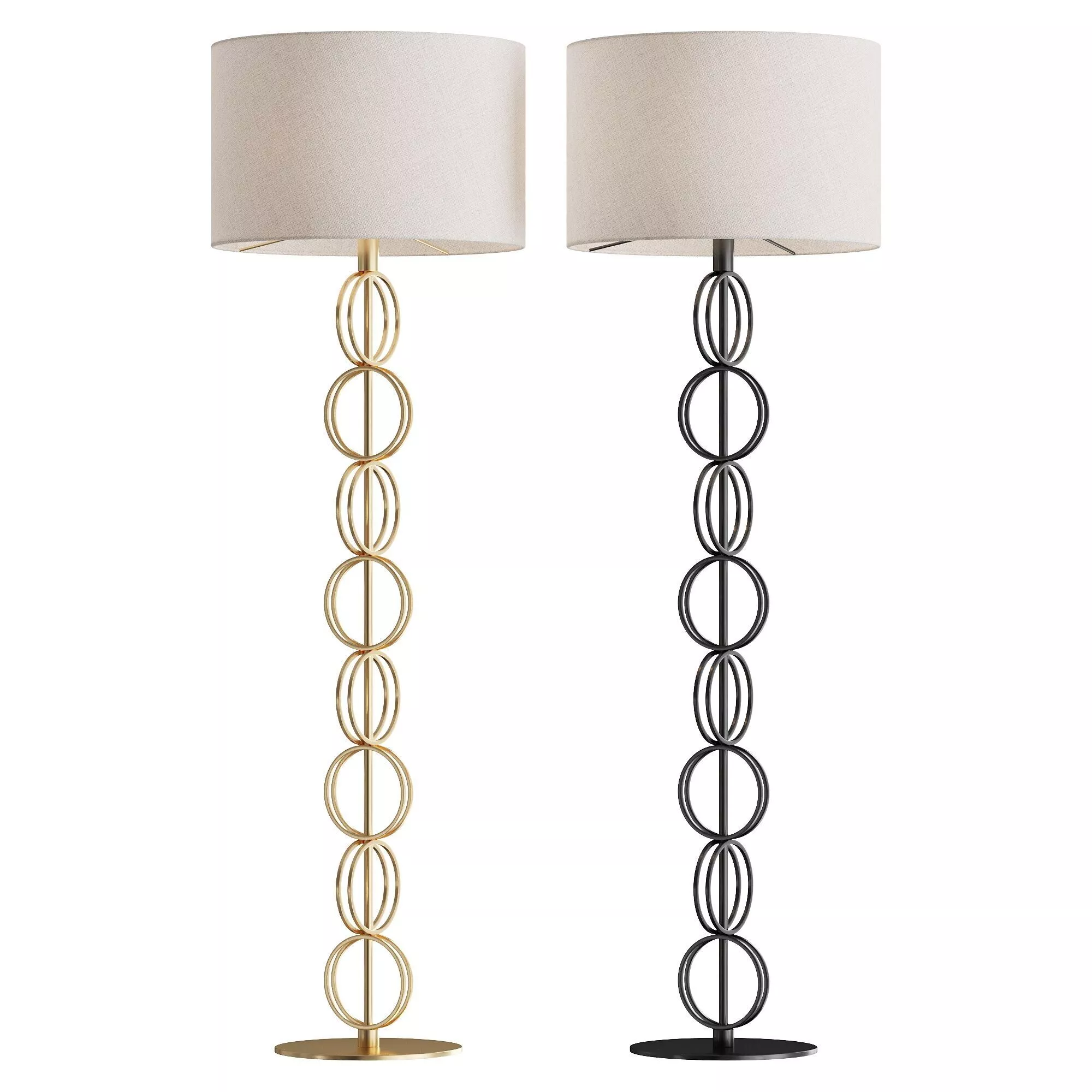 Metal Floor Lamp Linen Oat Shade 3D model