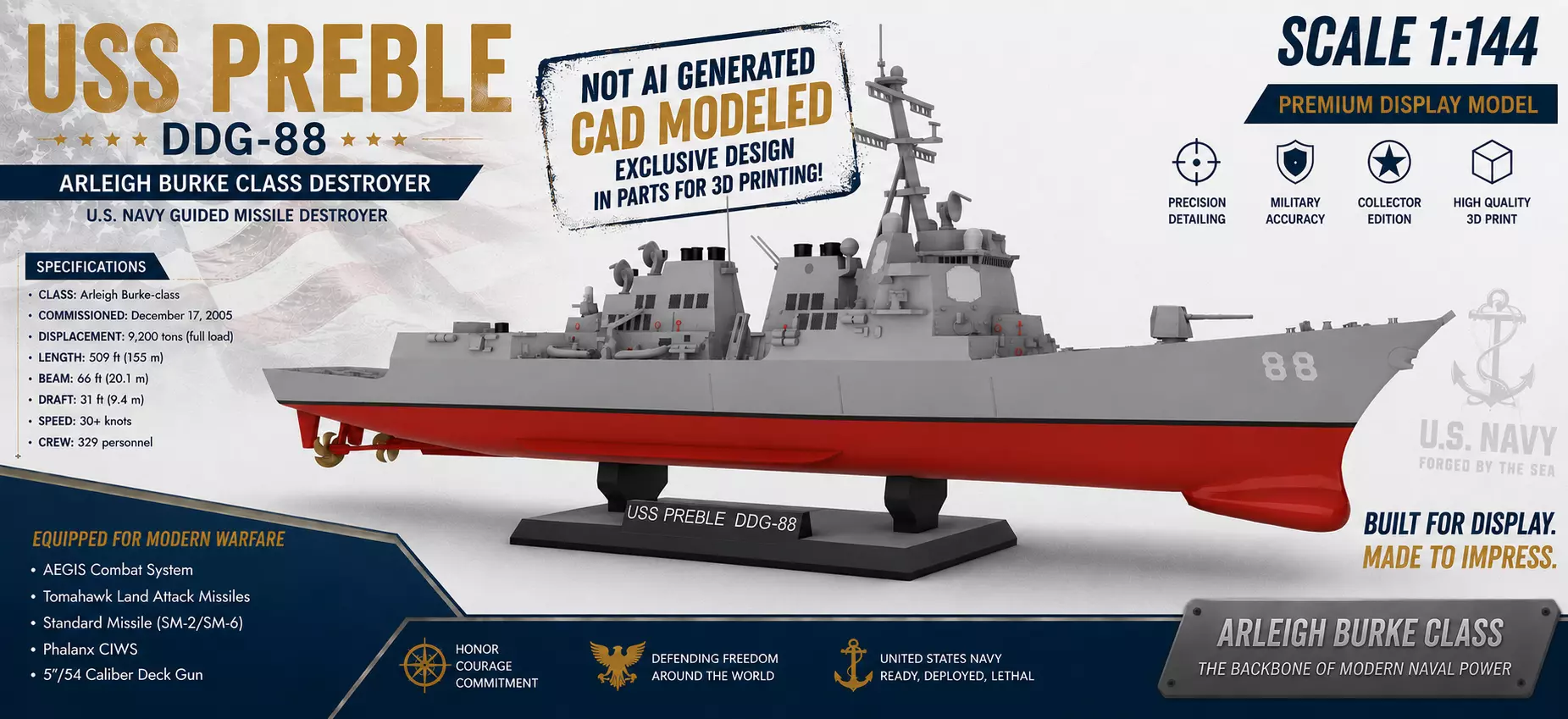 USS PREBLE DDG-88 Arleigh Burke-class 3D print model