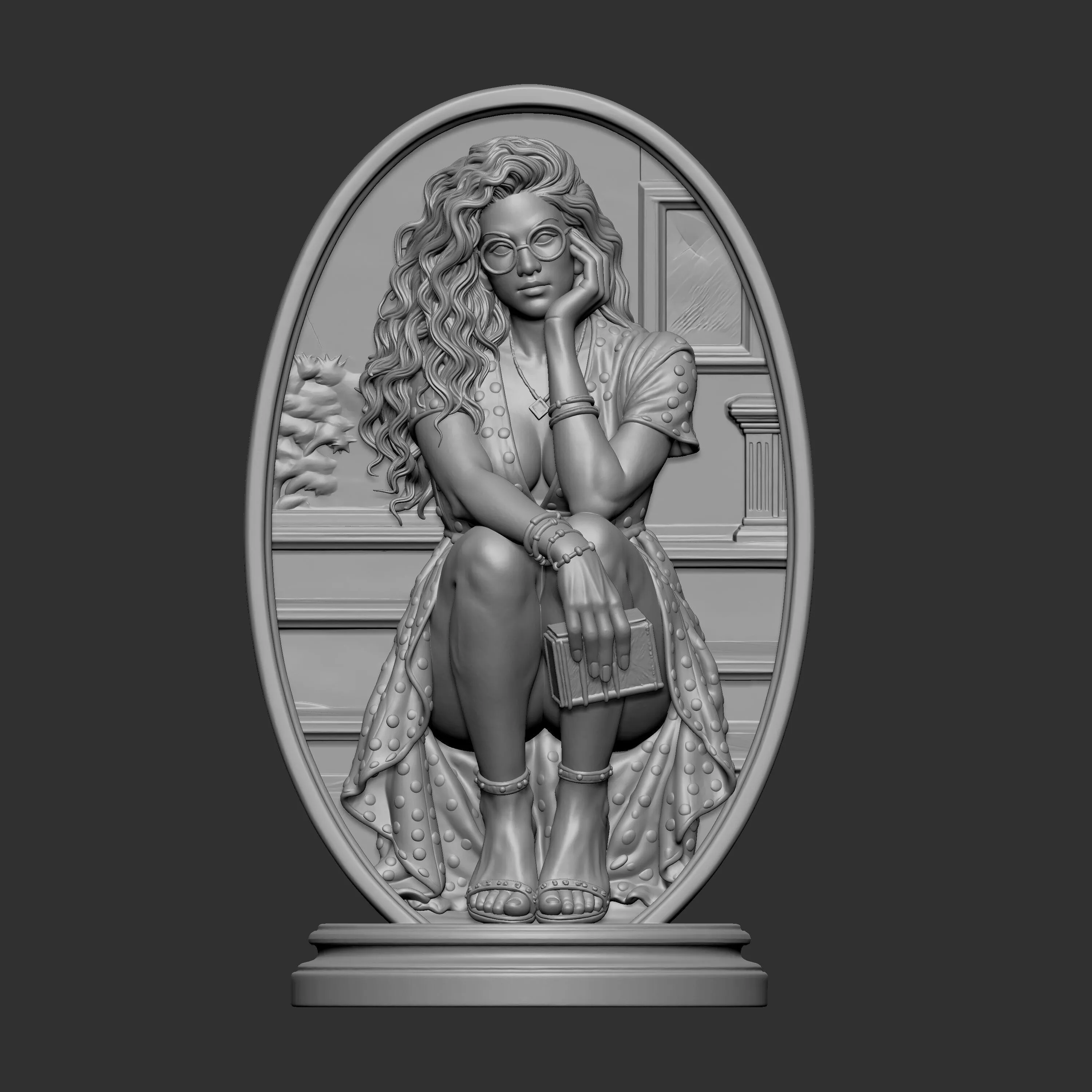 a seated woman styled 3D print model