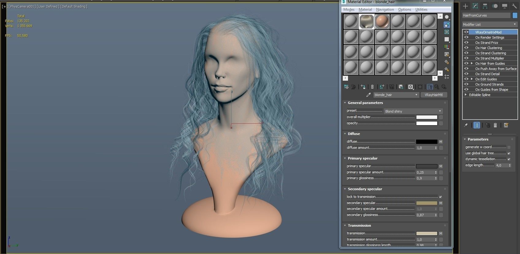 Blondie curly hair in Vray render and alembic hair in ue 4 25 3D model_9