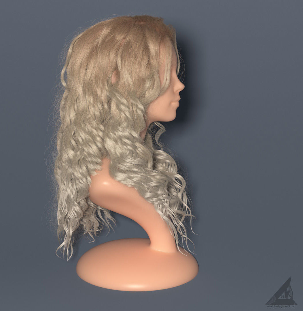 Blondie curly hair in Vray render and alembic hair in ue 4 25 3D model_5
