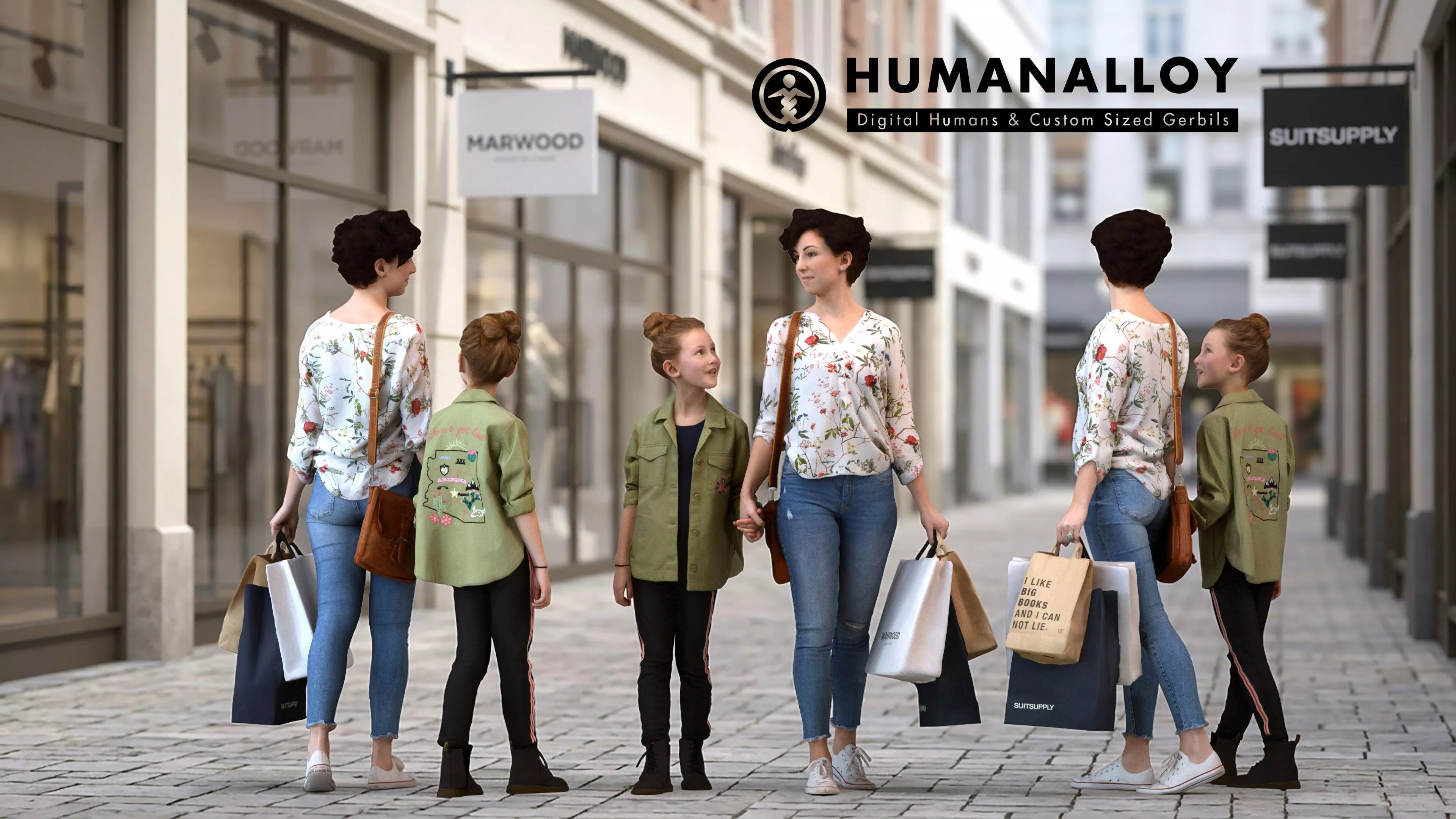 Adult Caucasian woman walking with daughter 3D model