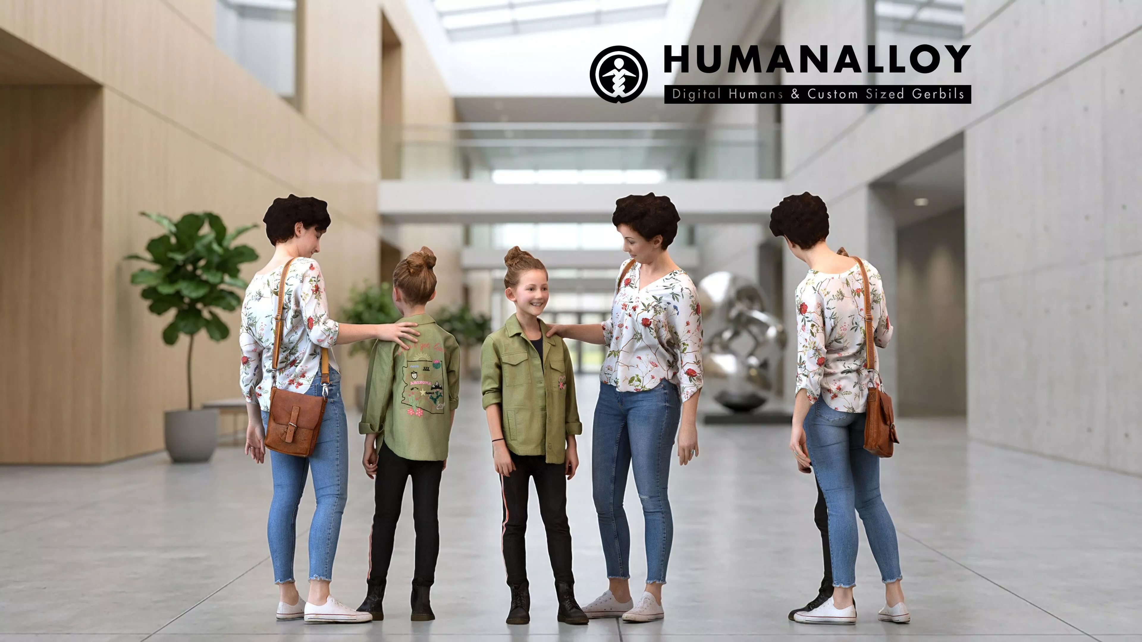 Adult Caucasian woman with children carrying bag in casual 3D model