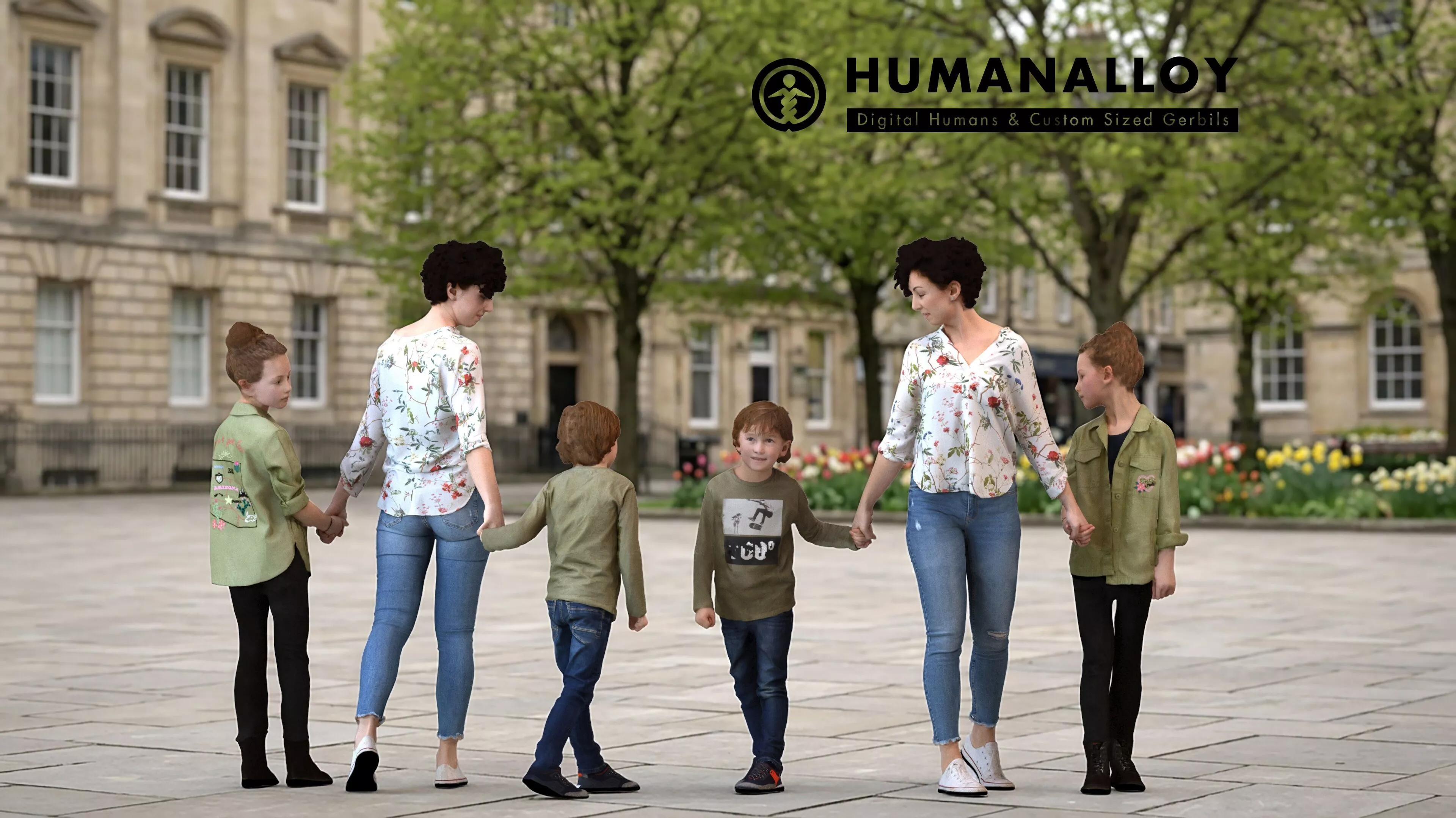 Adult Caucasian woman in casual transitional clothing with 3D model