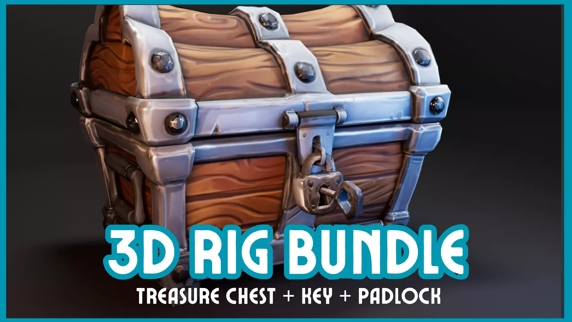 Stylized Treasure chest rig with key and padlock rigs Low-poly 3D model