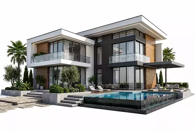 Luxury Modern Villa with Pool 3D Architectural Model 3D model 4
